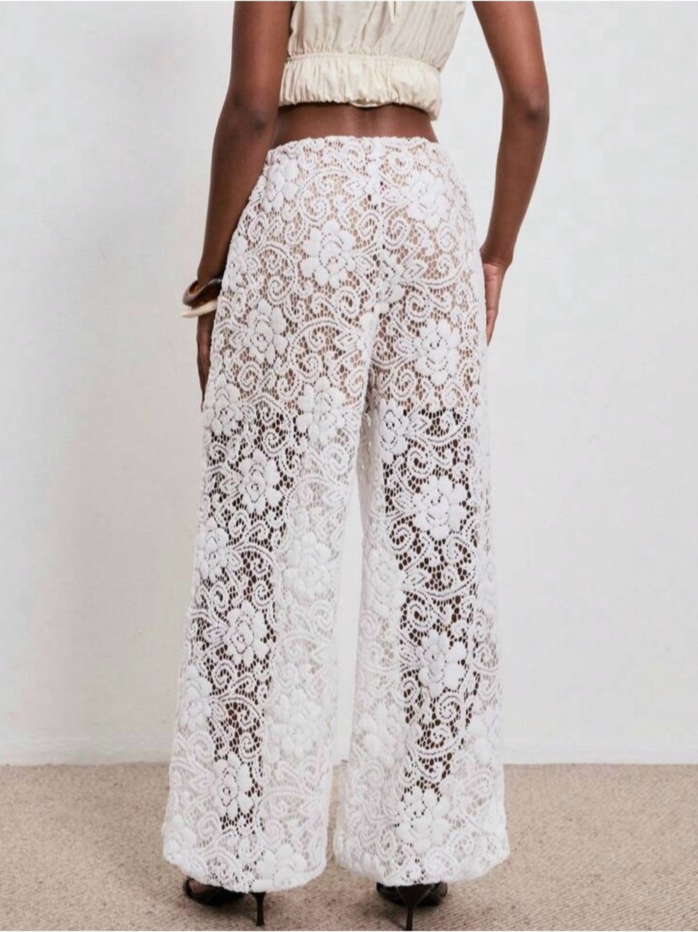 ✨ Lace Semi-Sheer Long Pant- Elegant Flowy Palazzo✨ - Picture 6 of 6